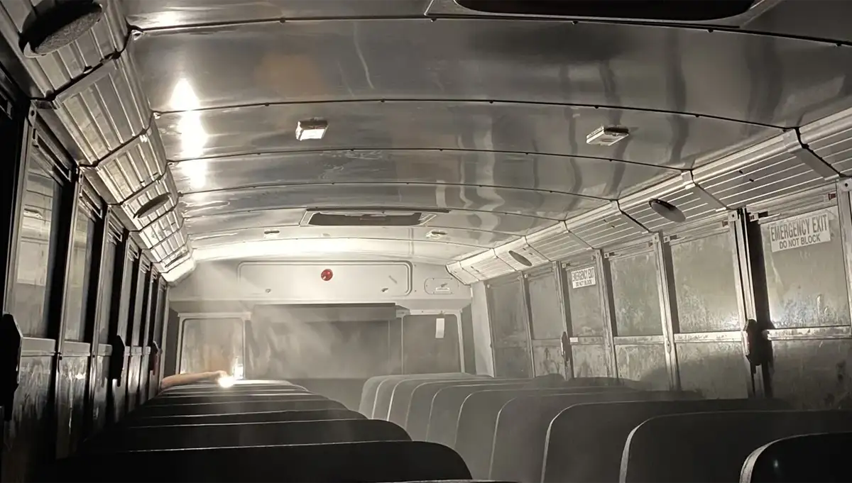 transmist being used inside a bus